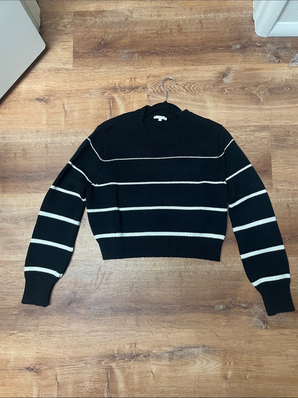 Black Stripe Knit Sweater - Women's Crewneck